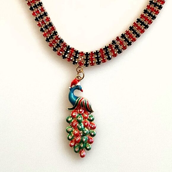 NEW PEACOCK SANTA RHINESTONE CHOKER, BRACELET & EARRINGS HOLIDAY - Picture 3 of 9